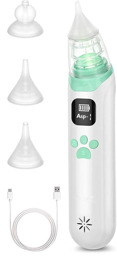 Aspiratore nasale elettrico per bambini - 3 punte in silicone e 3 velocità - Snotzuiger con funzione anti-ritorno - Adatto per neonati e bambini in età prescolare - Funzione rasserenante con musica e luce