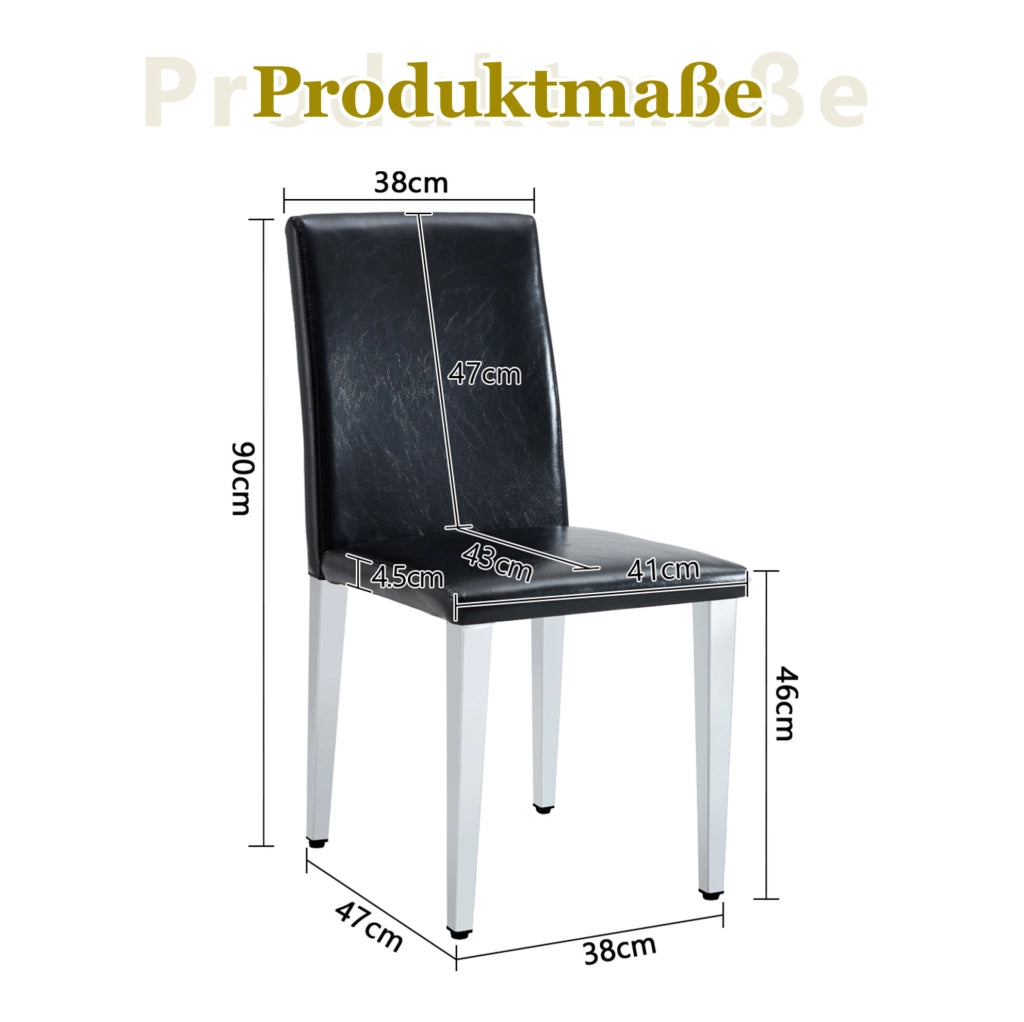 Set 2 sedie da pranzo moderne in PU nero con gambe in metallo argentato; h 90 cm