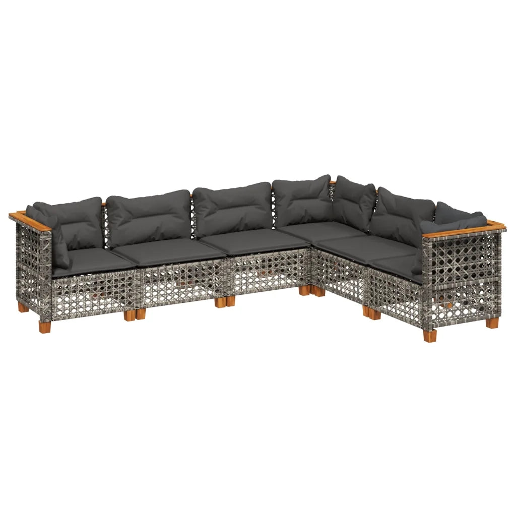 Set Divano da Giardino 6 pz con Cuscini Grigio in Polyrattan