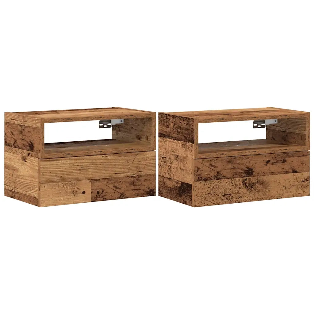 Set di 2 Comodini | Armadio da Notte | Mobiletto da notte a Muro Legno Antico 45x26x28,5 cm