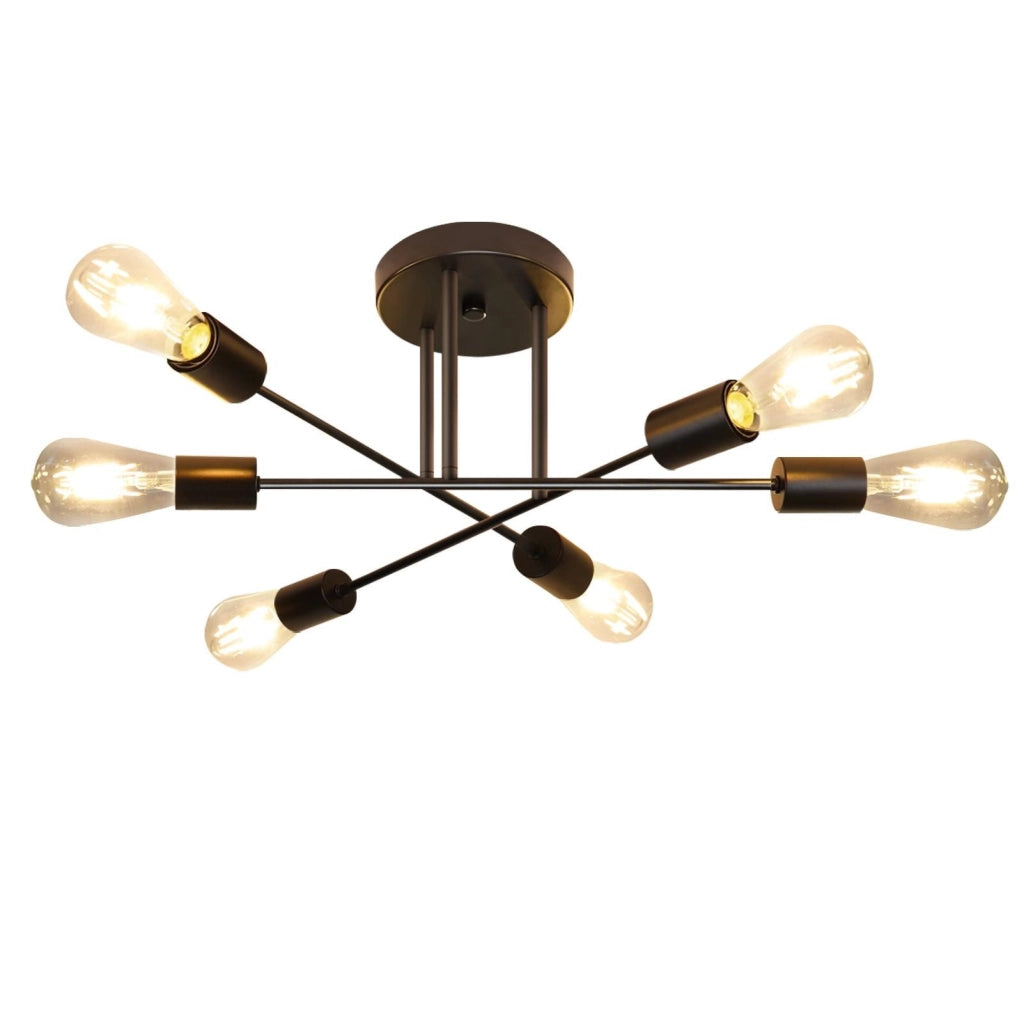 ZMH Lampada da soffitto 6 luci E27 stile industriale retrò nero metallo rustico per camera da letto ristorante