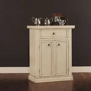Mobiletto entratina in legno Shabby chic avorio anticato 2 ante 1 cassetto