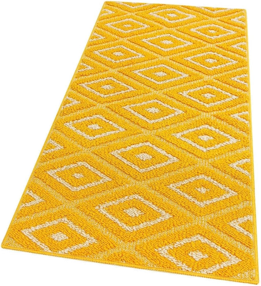 Tappeto Casa Cucina Rombi 3D 50X80 Cm Bordato Moderno Assorbente Antiscivolo Giallo