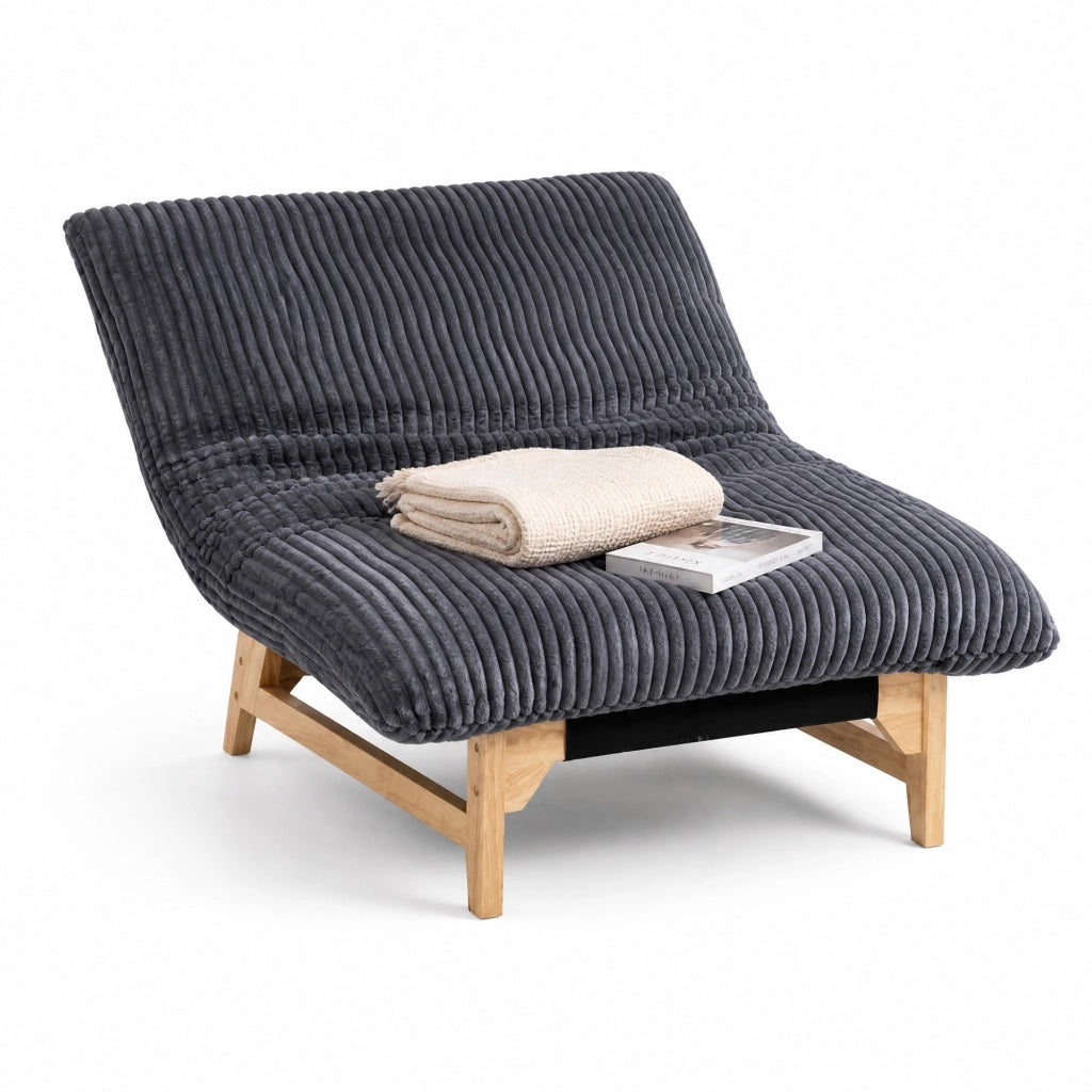 Poltrona sacco per adulti in tessuto corduroy grigio, seduta ergonomica con schienale, imbottitura morbida, per soggiorno e camera da letto