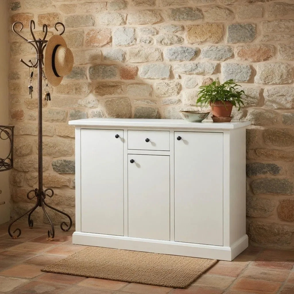 Madia credenza in legno 3 porte bianco opaco  l.120 p.40 h.88 (1391) - Mobili 2G