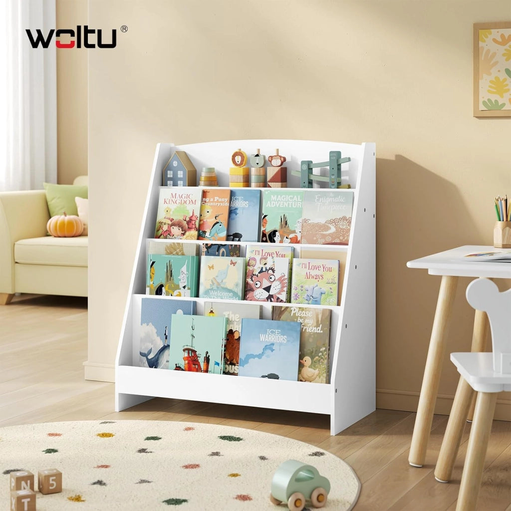 Scaffale Portagiochi Bambini con 4 Scomparti Aperti, Libreria Montessoriana in MDF con Antiribaltamento, 61 x 30 x 70 cm, Bianco