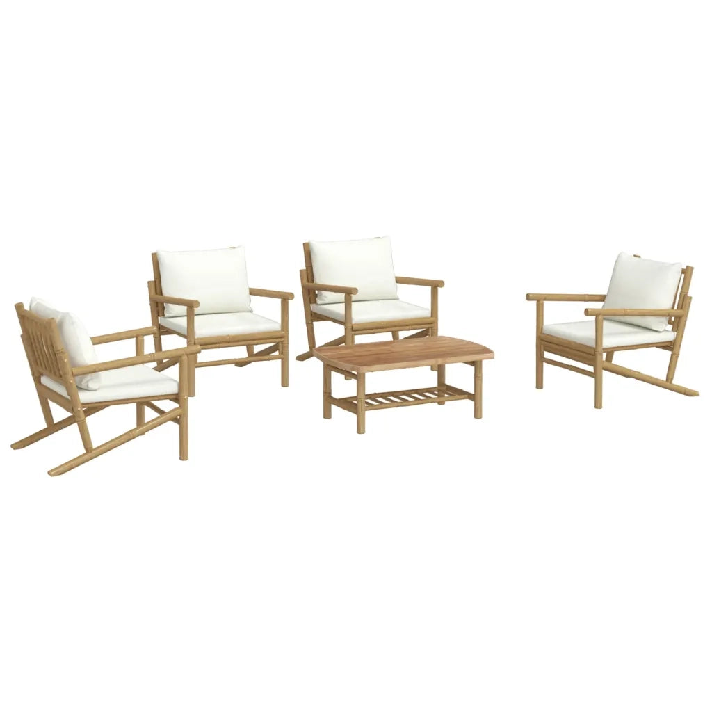 Set Salotto da Giardino 5pz con Cuscini Bianco Crema in BambÃ¹cod mxl 124321