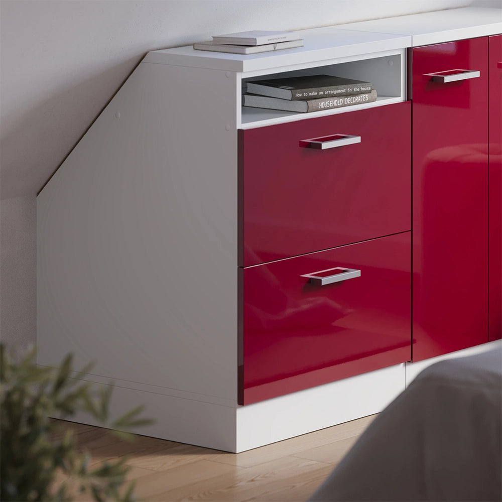 Mobile cucina sottotetto R-Line Rosso lucido/Bianco 60 cm con 2 cassetti, carcassa 60 cm profondità Vicco
