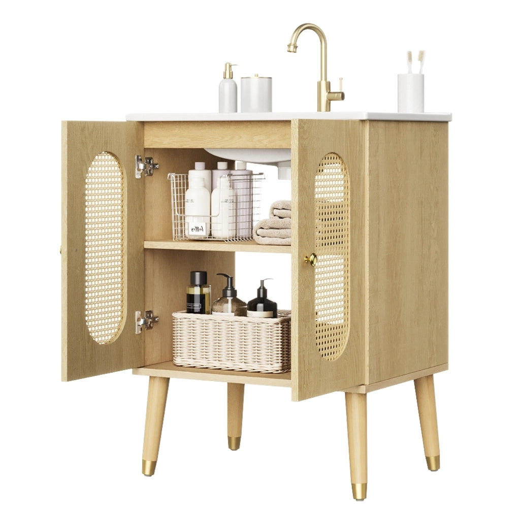 Mobile bagno con 2 ante e 2 ripiani con lavabo in ceramica e chiusura soft-close per bagno; 61×47×89 cm
