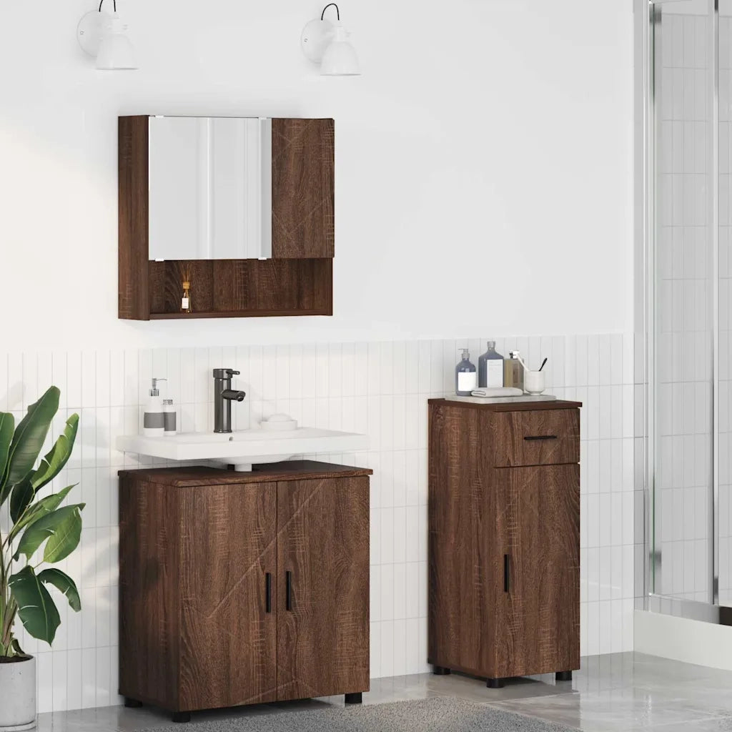 Set di mobili per il bagno con cassetto 3 pcs Rovere Marrone 3392960