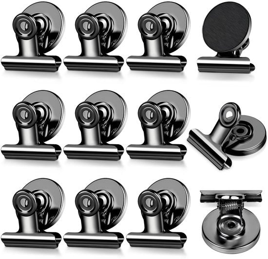 Pacco di 12 clip magnetiche forti, clip magnetiche forti per frigorifero, magneti forti per lavagne magnetiche, clip magnetiche abrasione zero, magneti per frigorifero per foto, ufficio, scuola, nero.
