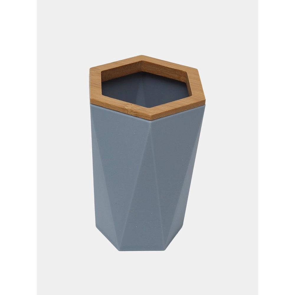 Trade Shop - Bicchiere Porta Spazzolini A Cilindro Esagonale Geometrico Grigio Legno Da Bagno 10847 -