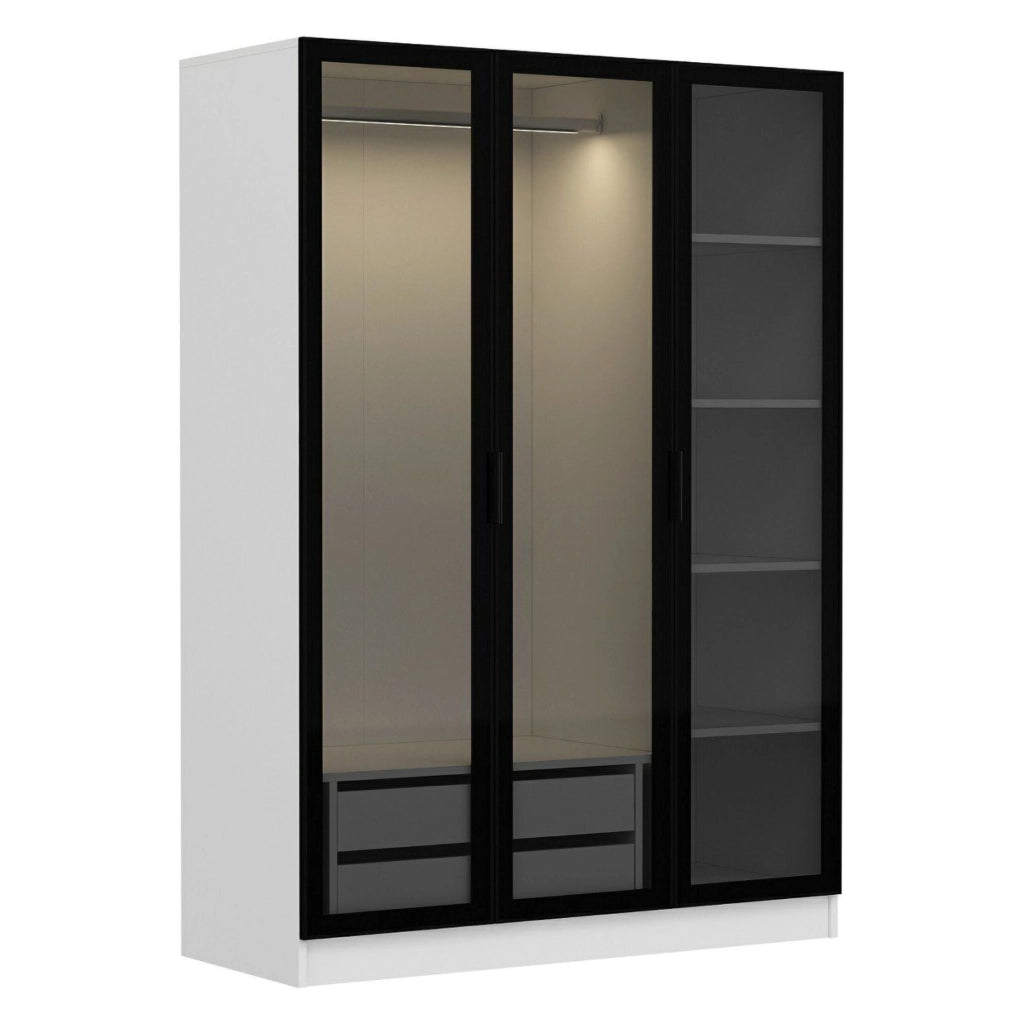 Armadio Camera da Letto Gerrei, Guardaroba 3 Ante Appendiabiti, 135x52 cm Bianco