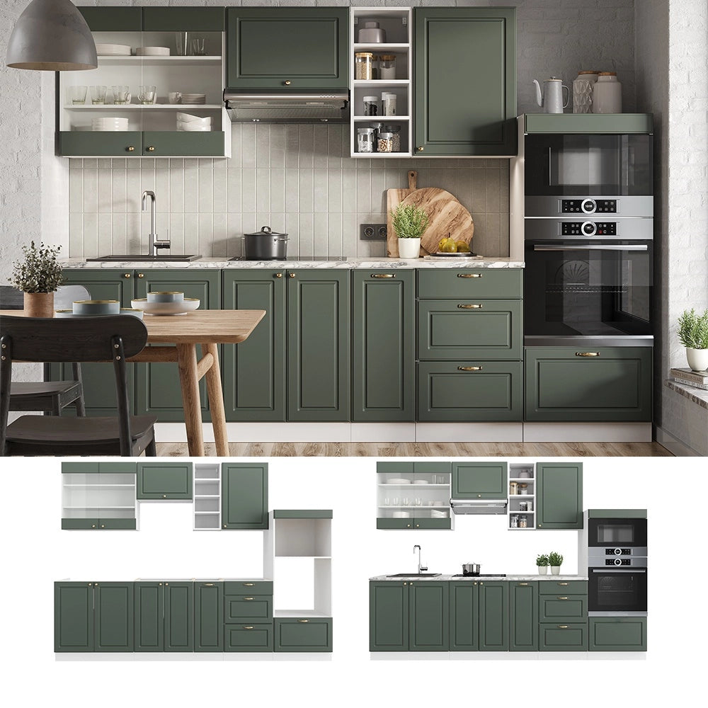 Cucina componibile Fame-Line Verde-oro rustico/Bianco 280 cm, PL Antracite Vicco