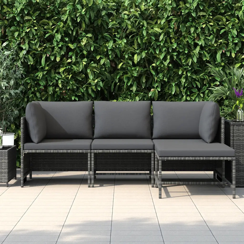 Set Divani da Giardino 4 pz con Cuscini in Polyrattan Grigio cod mxl 70673