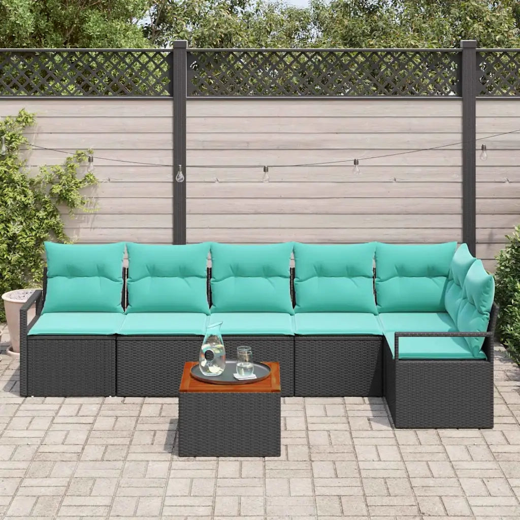 Set Divano da Giardino con cuscino 7 pcs Nero polyrattan