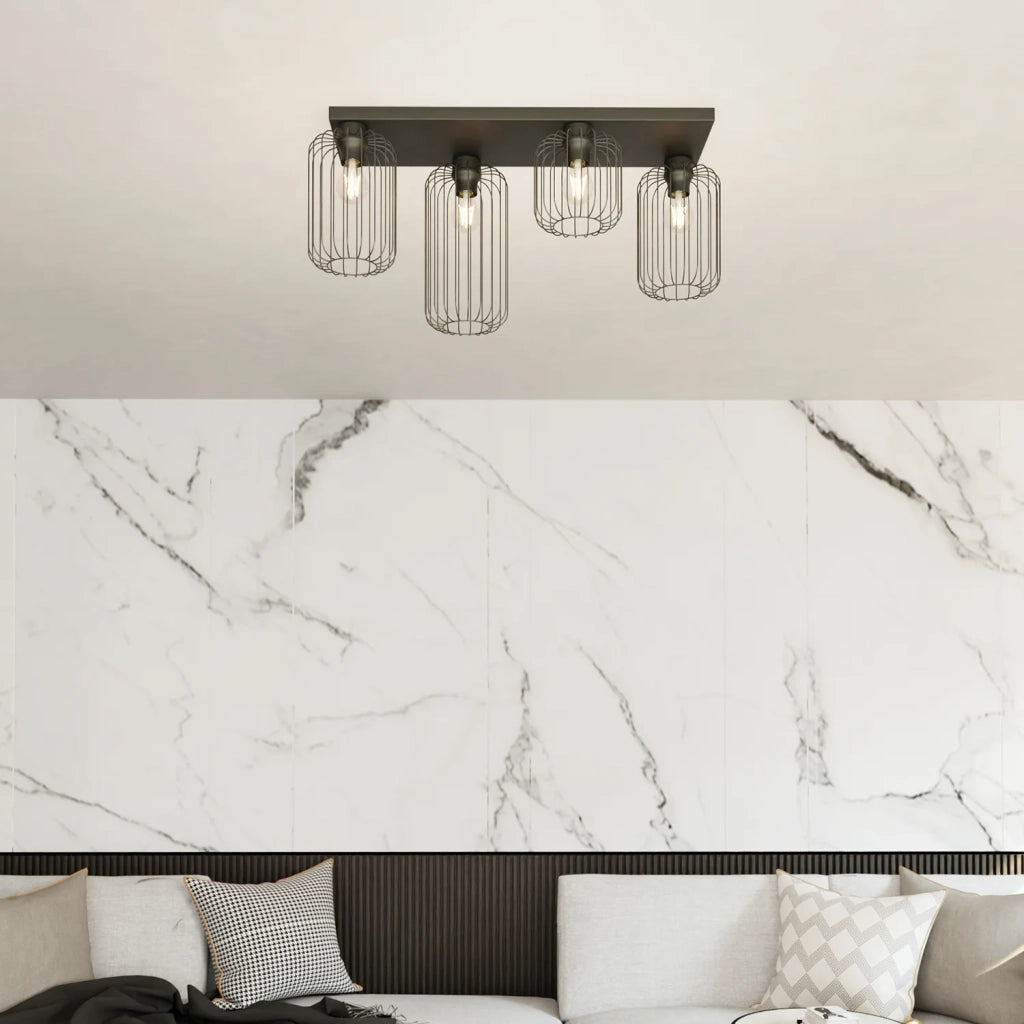 Plafonriera Minimal Industrial Vulcano 4 Luci Lineari Nera