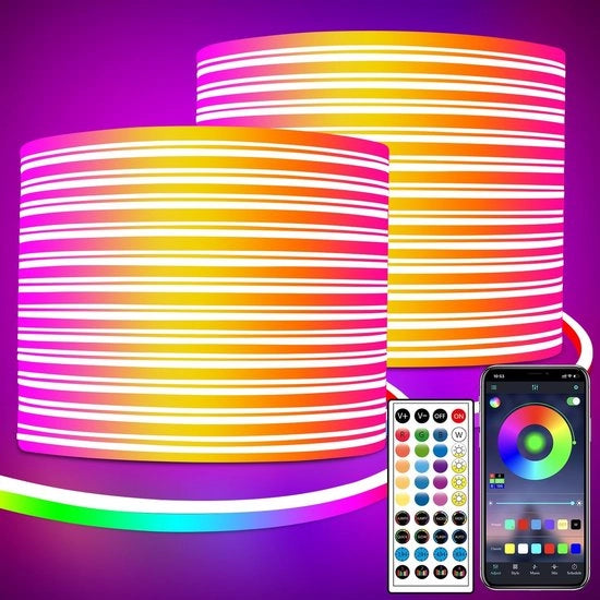 Striscia LED RGB Neon flessibile 30m con telecomando e controllo via app - IP65 impermeabile per decorazione interna ed esterna