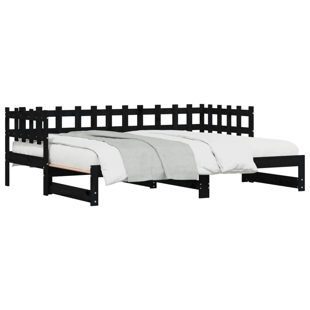 Dormeuse Estraibile Nera 2x(80x200) cm Legno Massello di Pino 840387