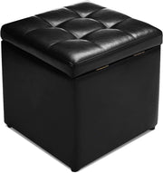 Pouf Cubo Multifunzionale in PU 40x40x40cm, Sgabello di Stocaggio Salvaspazio, Cassapanca Cubo per Ingresso, Soggiorno, Camera da Letto (NERO)