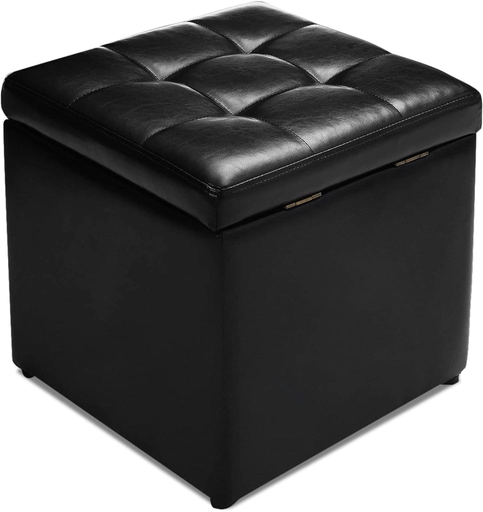 Pouf Cubo Multifunzionale in PU 40x40x40cm, Sgabello di Stocaggio Salvaspazio, Cassapanca Cubo per Ingresso, Soggiorno, Camera da Letto (NERO)
