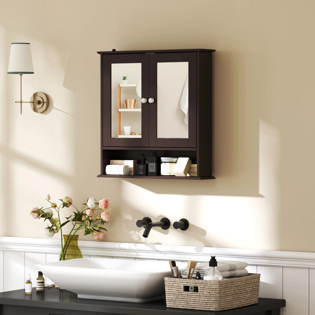 Armadietto Bagno con Specchio ¨C zephmum ¨C 56x13x58cm Marrone