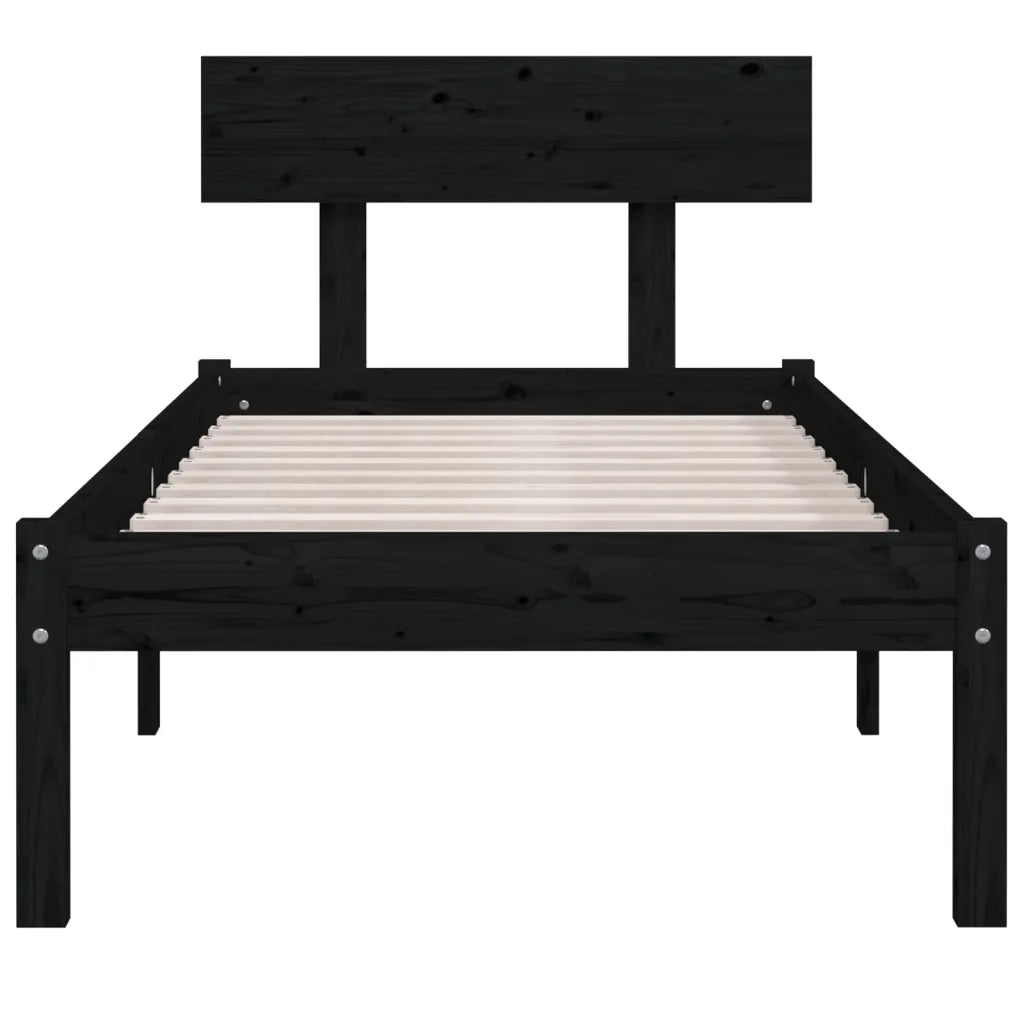 Giroletto Nero in Legno Massello di Pino 90x190 cm Single 810116
