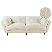 Divano Bianco Boucle Gambe in metallo 210 x 90 cm con cuscini Retro
