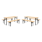 Set 2 tavoli da giardino pieghevoli in legno con 2 panche, marrone