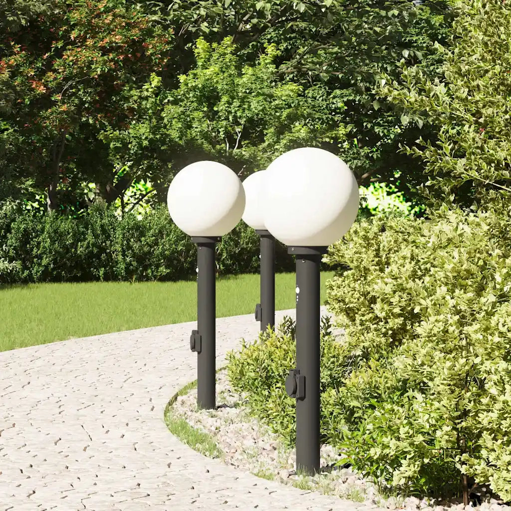 Lampioni a paletto con sensore e presa 3 pz 80 cm neri IP44 4006124