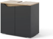 Mobiletto per lavabo Marelle, Antracite/Artisan, 60 x 57.5 cm con 2 porte, con ritaglio per sifone per il montaggio sotto il lavabo