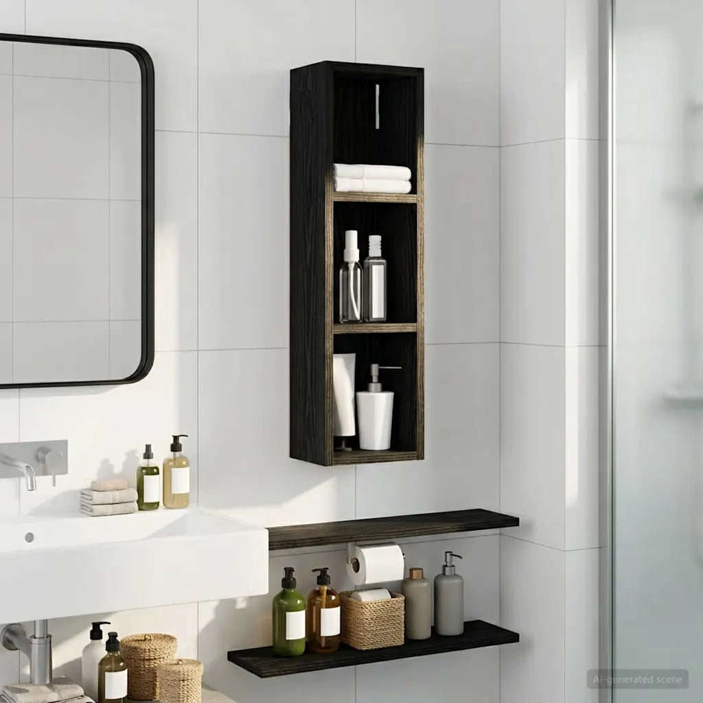 Armadio da bagno a muro Rovere Nero 20 x 14 x 70 cm 889296