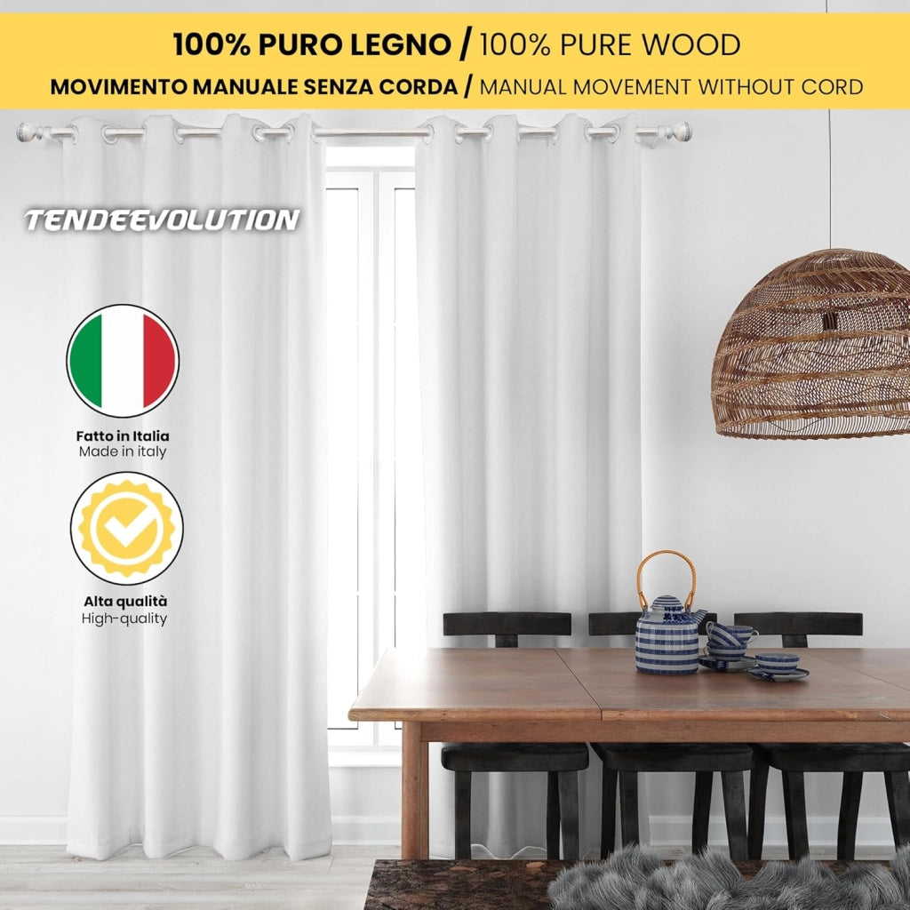 Bastone Tenda in Legno di Alta Qualità, diametro 35 mm a strappo colore argento oro terminale old lunghezza 300 CM
