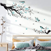 Sticker Mura Blu Fiori Acquario Mura Decorazione Blu Fiori Albero Uccello Sticker Mura Camera da Pranzo Camera da Letto Divano TV Sfondo Decorazione Mura Interna