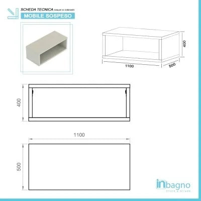 Mensolone bagno 110 cm grigio chiaro con vano a giorno per lavabo da appoggio Master