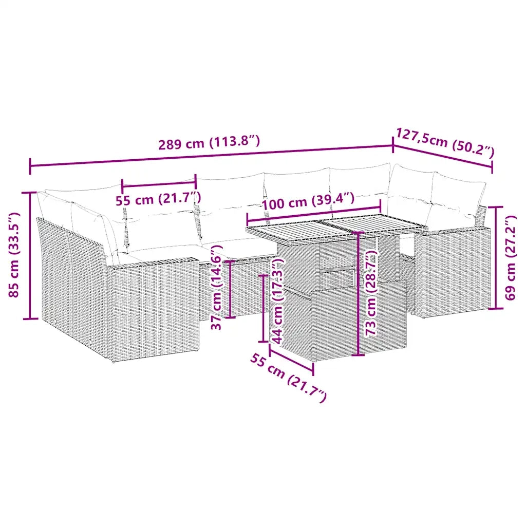 Set Divano da Giardino 8 pz con Cuscini Beige in Polyrattan 3271226