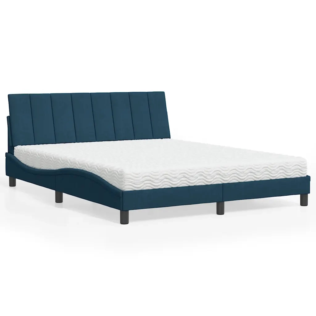 Letto con Materasso Hanko Blu 160x200 cm in Velluto