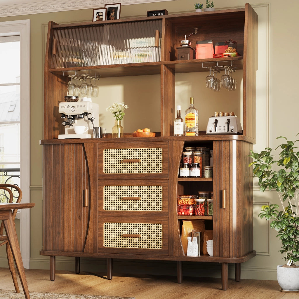 CREDENZA con ante scorrevoli in vetro 140x40,5x174,5 cm Noce MDF e metallo