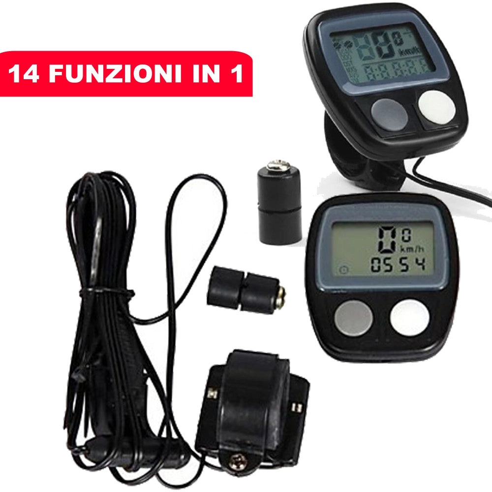 Trade Shop - Mini Computer Per Bici Bicicletta Tachimetro Contachilometri 14 In 1 Sport Tempo -