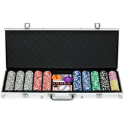 Set Poker per 9-10 Giocatori con 500 Fiches 2 Mazzi di Carte e 5 Dadi con Valigetta in Alluminio e Poliestere Argento