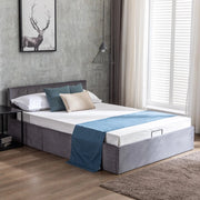 Letto Contenitore Imbottito Matrimoniale ¨C MINIMAL ¨C Grigio, Testiera con Bottoni, Rete a Doghe, Idraulico, 140x200