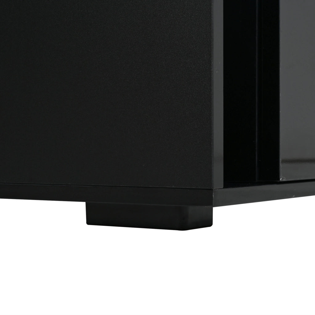 Tavolino da salotto compatto con 2 cassetti, piano in vetro temperato e LED controllabile da app
