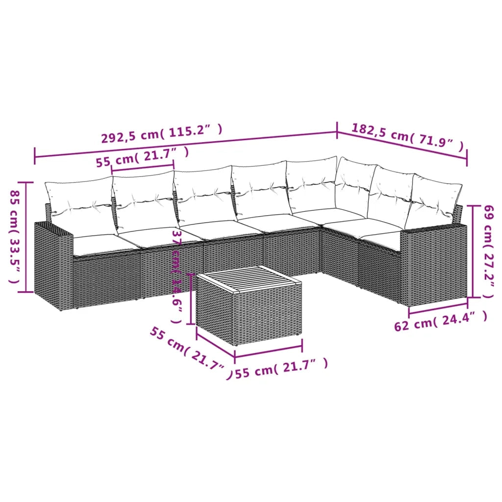 Set Divani da Giardino con Cuscini 8 pz Nero in Polyrattan 3224152