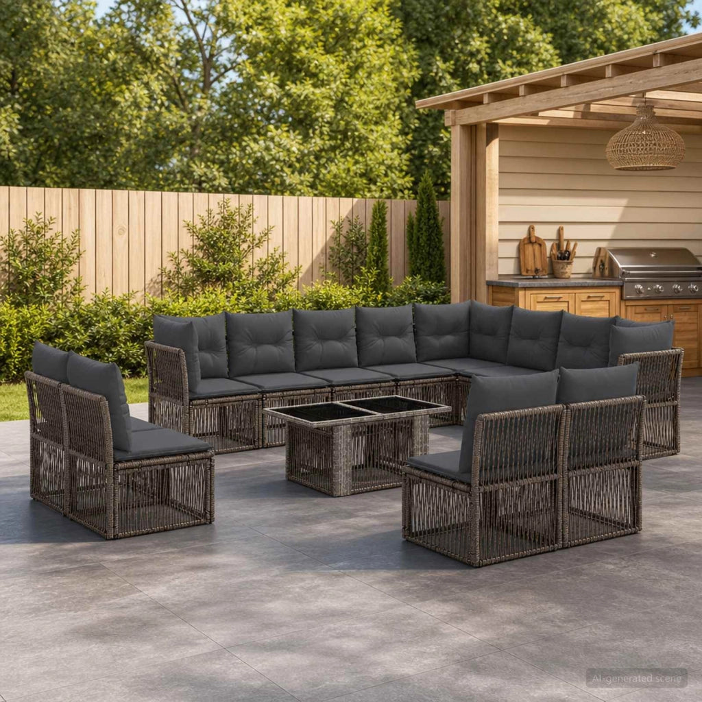 Set Divano da Giardino 13 pz Grigio polyrattan 3436559
