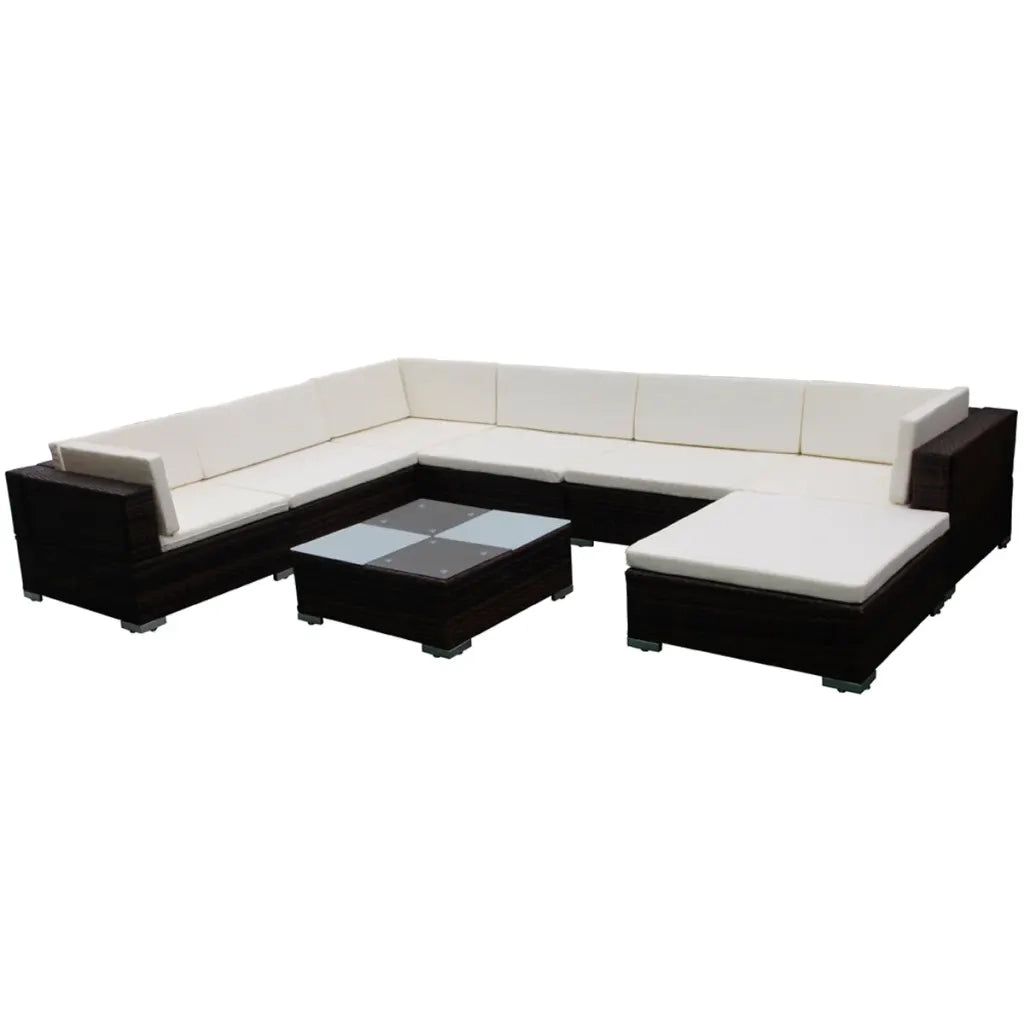 Set Divani da Giardino 8 pz con Cuscini in Polyrattan Marrone 42089