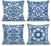Set di cuscini di 4 pezzi - Chinoiserie Blu/Bianco - Velluto 45 x 45 cm - Cuscini decorativi - Chiusura a zip nascosta - Lavabile in macchina - Cuscini con copri cuscino