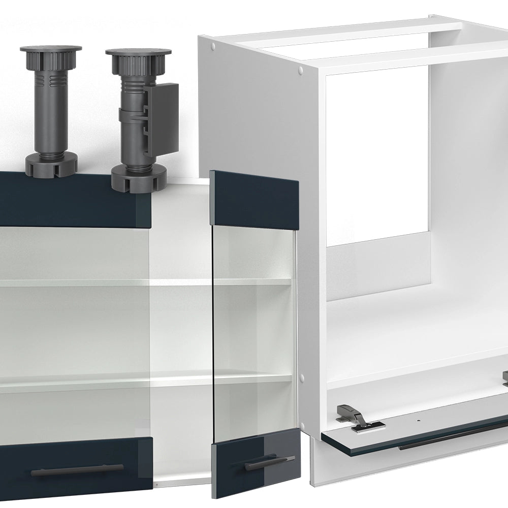 Cucina angolare completa Fame-Line Blu scuro lucido/Bianco 287 x 227 cm, PL Rovere Vicco