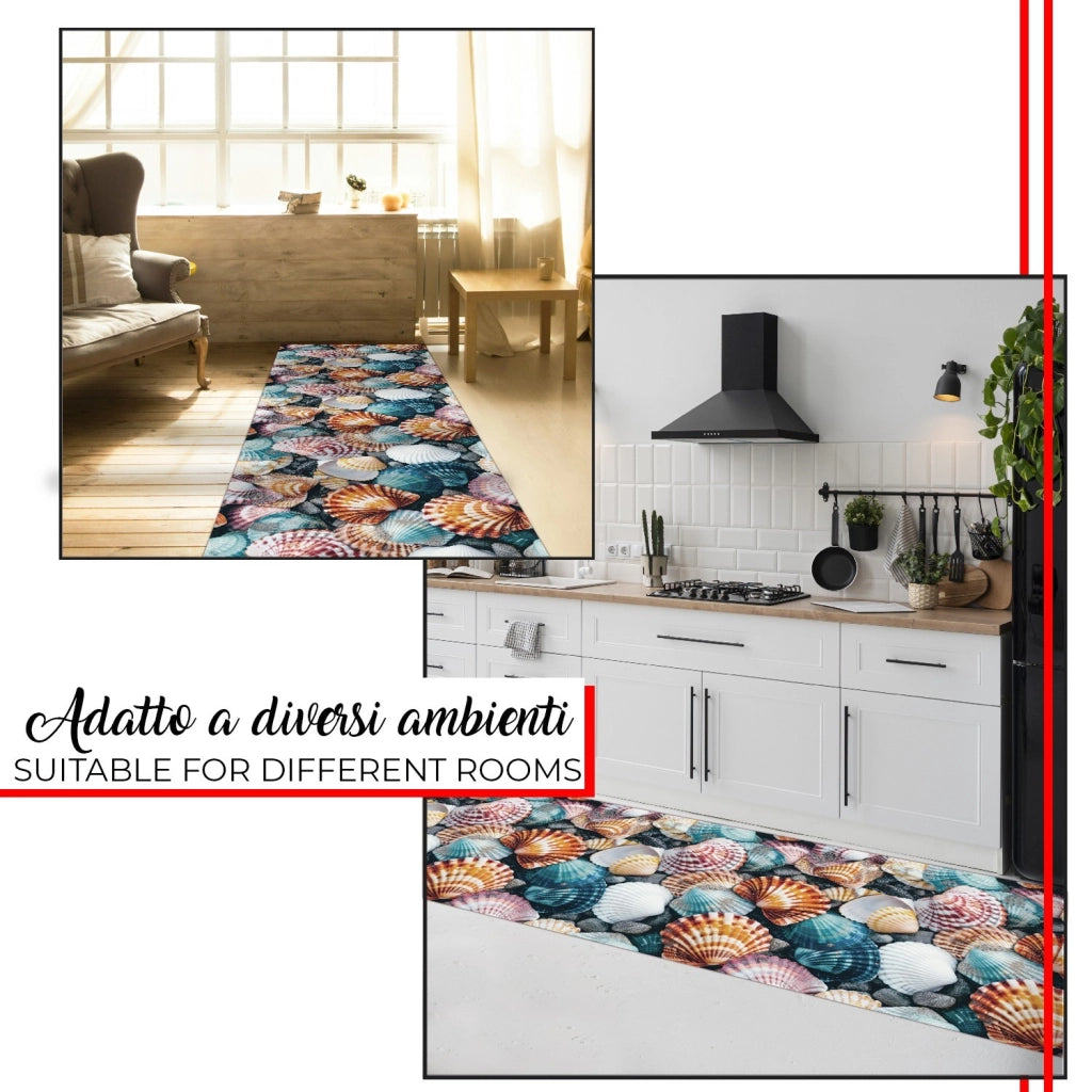 Tappeto Cucina Pvc 51x450 cm Morbido Passatoia Antimacchia Gomma Antiscivolo Flessibile Conchiglie