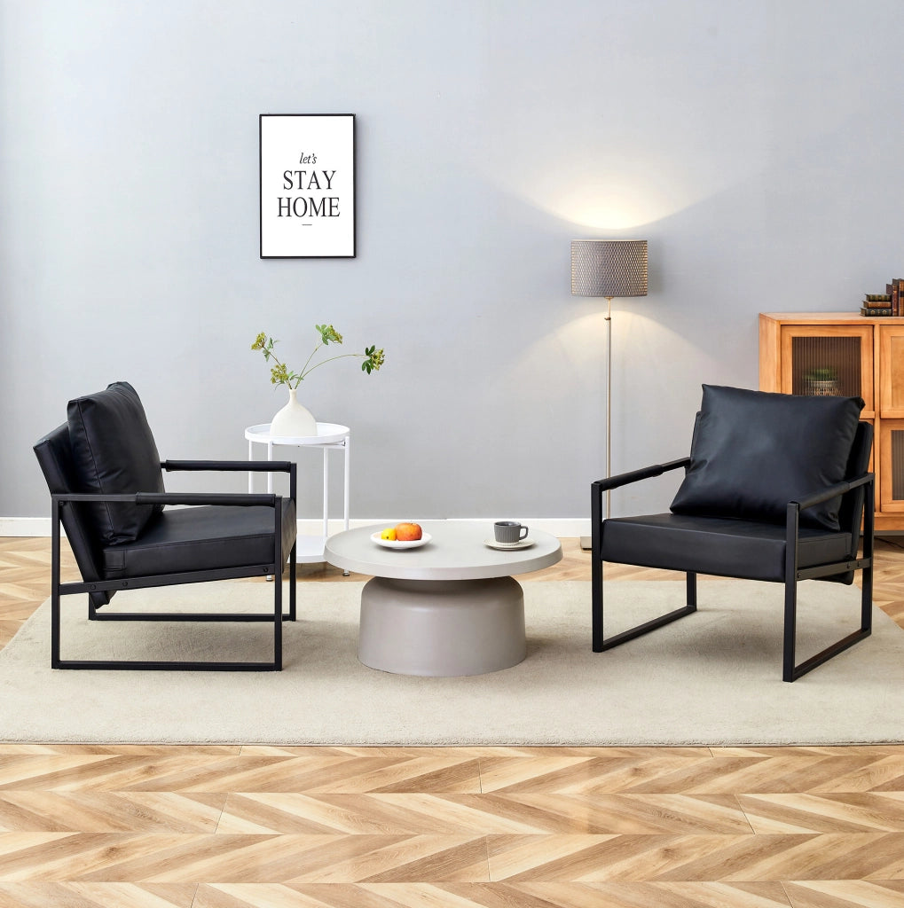 Poltrona da lettura 68,6x75,5x75,2 cm nera, braccioli integrati, metallo e PU,