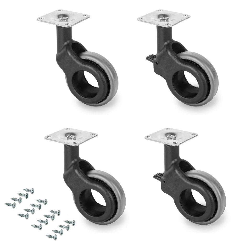 Emuca Kit di ruote Hole 2 con piastra per montaggio, Ã˜ 60, Plastica grigia, Acciaio e Tecnoplastica, 1 u.